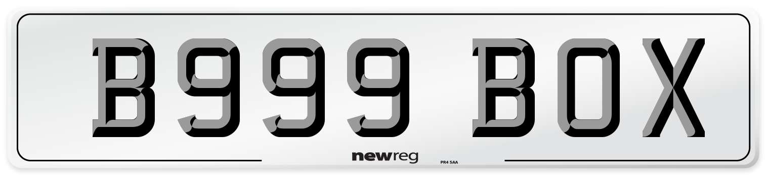 B999 BOX Number Plate from New Reg